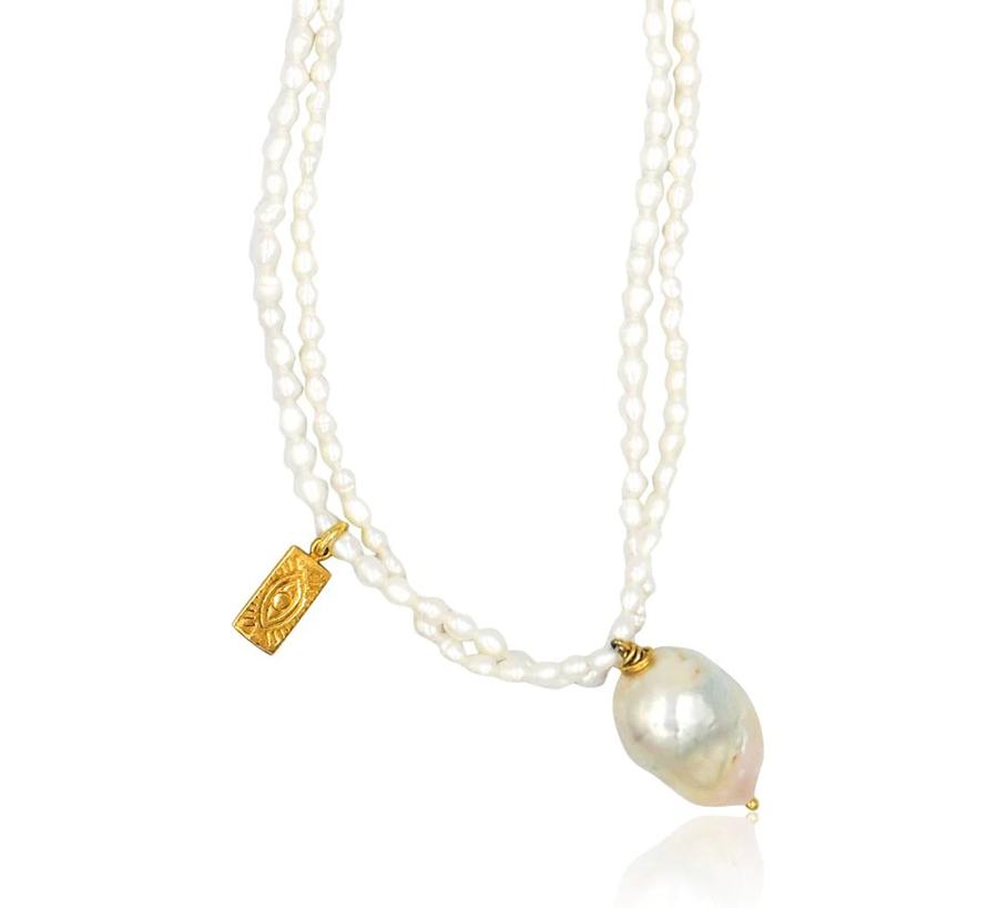 Hermina Athens Galini Baroque Pearl Layered Necklace, uk stockist found bath