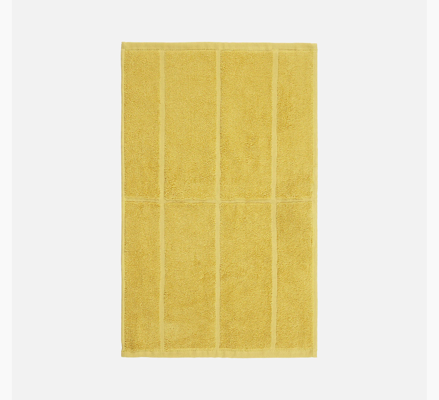 yellow Tiiliskivi Guest Towel 30 x 50 cm, Marimekko, unniko flower beige, found bath, found bath uk stockist, marimekko uk stockist, kitchen towel, face, towel, jacquard