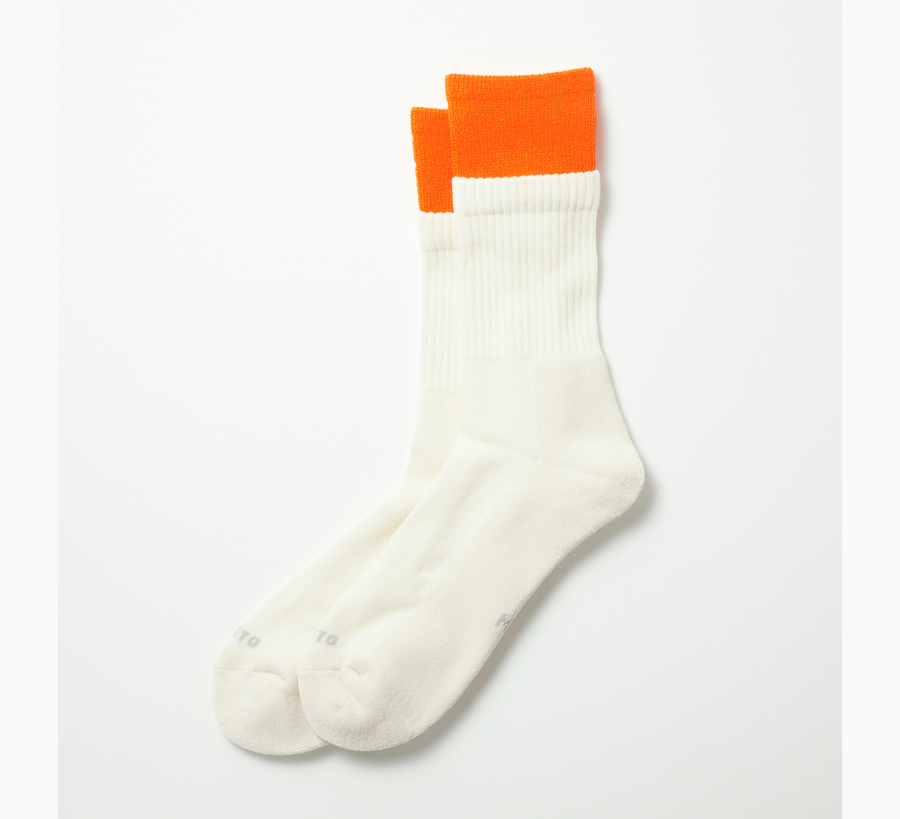 Rototo / Neon Orange & Off White Cotton Double Layer Socks