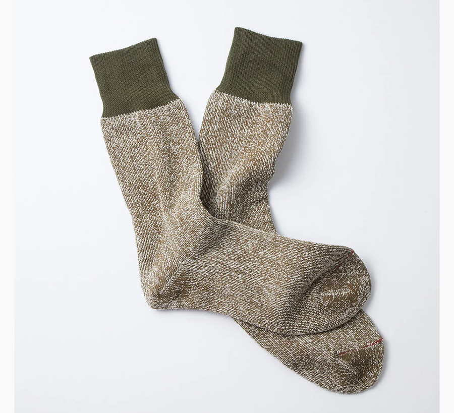 Rototo / Olive/Dark Khaki Silk/Cotton Double Face Socks