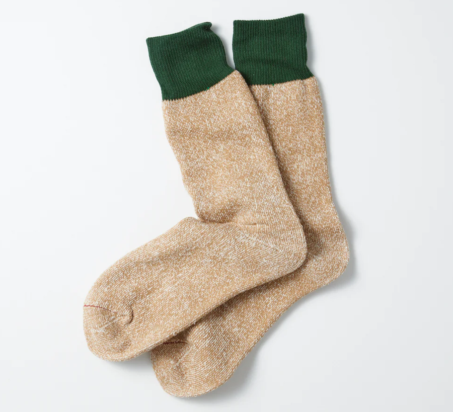 rototo, double face socks, found bath, found bath uk stockist, blue, marl, cotton, wool, ro to to, Japanese socks, made in japan, towelling, rototo uk stockist, dark green Beige Silk Cotton Double Face Socks