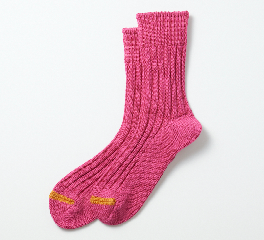 rototo, double face socks, found bath, found bath uk stockist, pink, marl, cotton, wool, ro to to, Japanese socks, made in japan, towelling, rototo uk stockist, Dark Pink Chunky Ribbed Crew Socks
