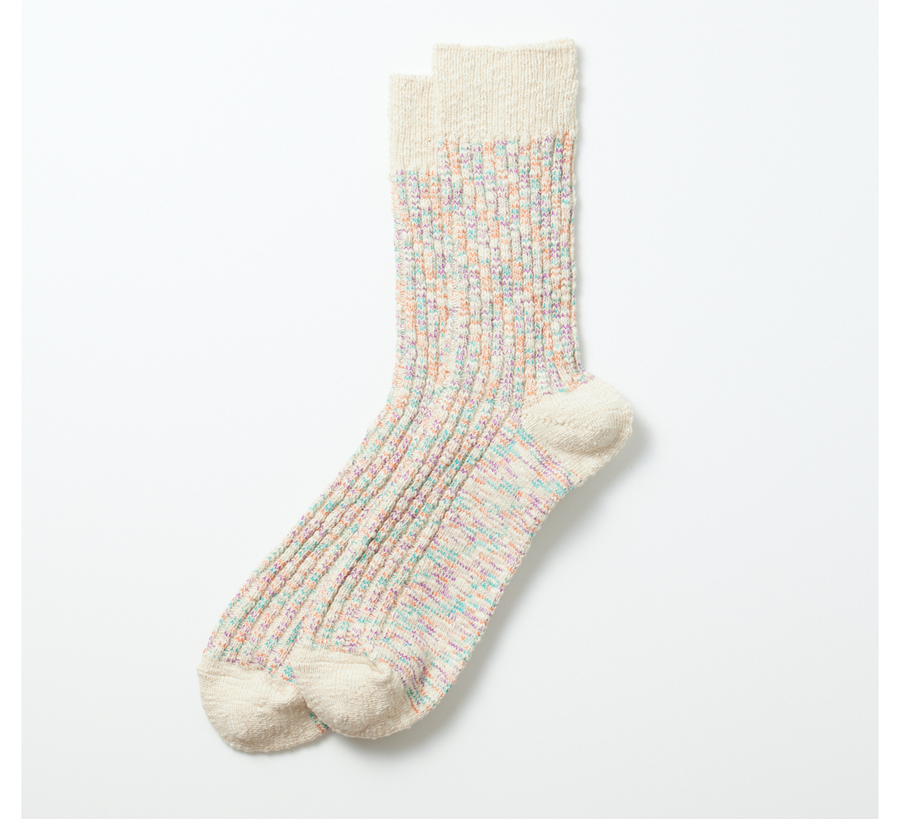 rototo, double face socks, found bath, found bath uk stockist, pink, marl, cotton, wool, ro to to, Japanese socks, made in japan, towelling, rototo uk stockist, coral & blue Kasuri Ribbed Socks
