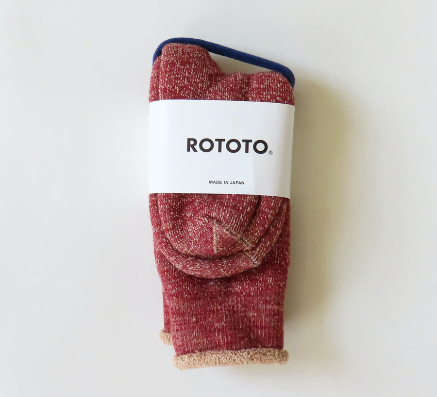 rototo, double face socks, found bath, found bath uk stockist, blue, marl, cotton, wool, ro to to, Japanese socks, made in japan, towelling, rototo uk stockist,  Rototo dark red & Brown Double Face Socks