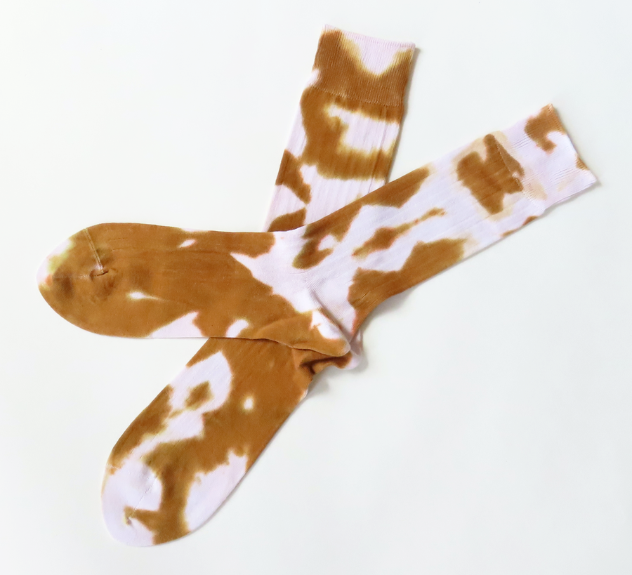rototo, double face socks, found bath, found bath uk stockist, blue, marl, cotton, wool, ro to to, Japanese socks, made in japan, towelling, rototo uk stockist, Light Brown/Beige Tie-Dye Formal Crew Socks