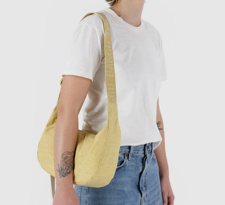 baggu, baggu uk stockist, baggu uk, big baggu, nylon, reusable bag, found bath, found bath uk stockist, baby baggu, happy metallic baggu baby, Baby Medium Crescent Bag Butter
