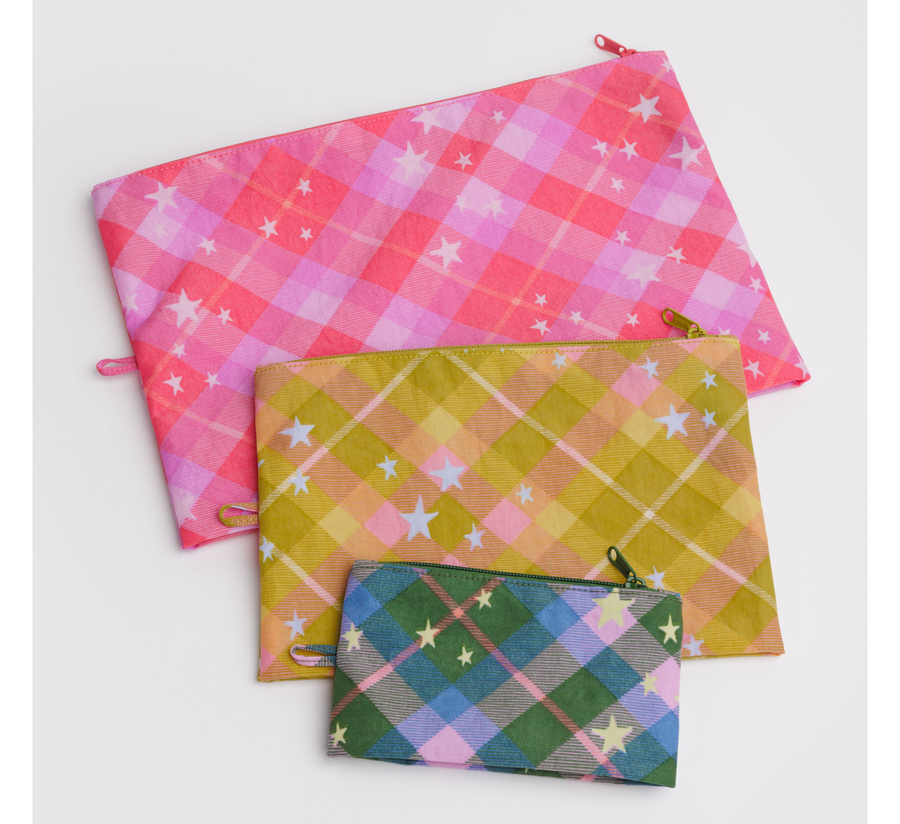 baggu, baggu uk stockist, baggu uk, big baggu, nylon, reusable bag, found bath, found bath uk stockist, baby baggu, happy metallic baggu baby, star plaid Go Pouch Set