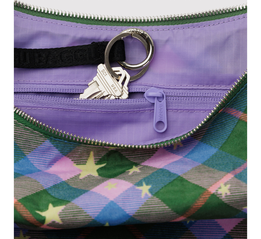 baggu, baggu uk stockist, baggu uk, big baggu, nylon, reusable bag, found bath, found bath uk stockist, baby baggu, happy metallic baggu baby, Peanuts Fanny Pack peanuts snoopy, Medium Crescent Bag green star plaid
