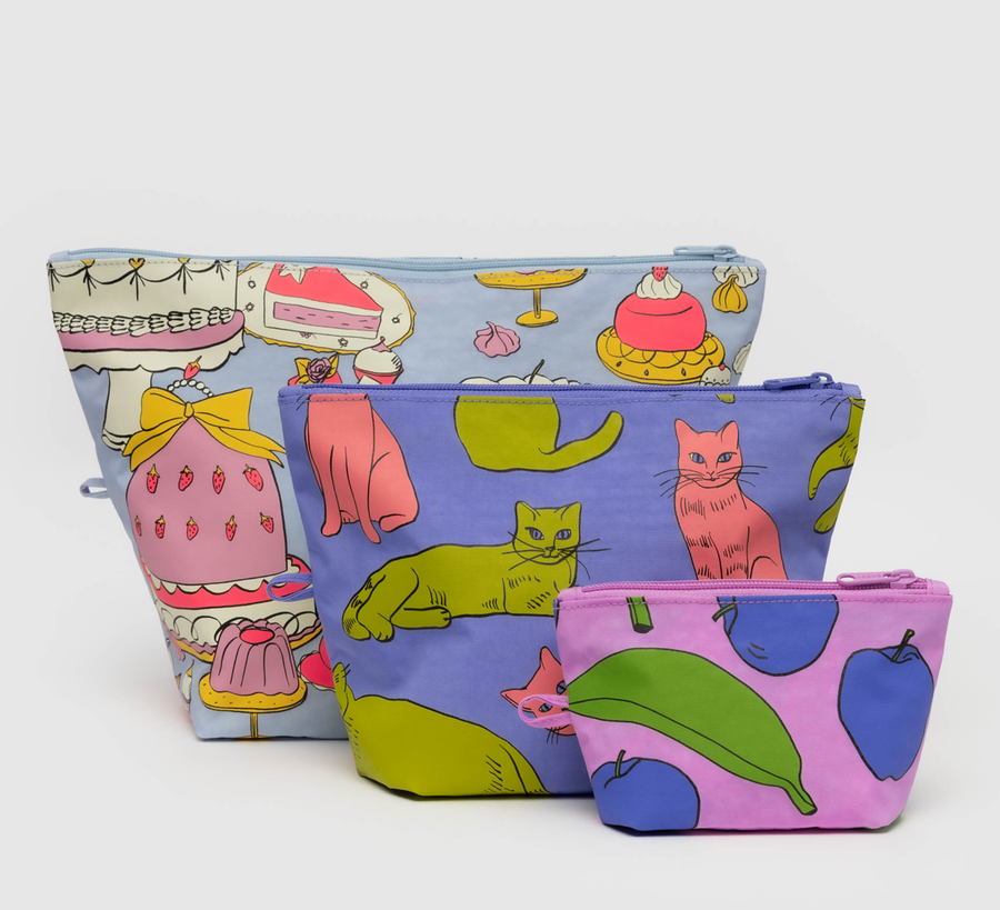 baggu, baggu uk stockist, baggu uk, big baggu, nylon, reusable bag, found bath, found bath uk stockist, baby baggu, happy metallic baggu baby, still life Go Pouch Set