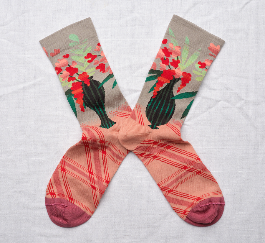 bonne maison, bonne maison uk stockist, found bath, found bath uk stockist, degrade wave long socks, knee high socks, flora vase socks