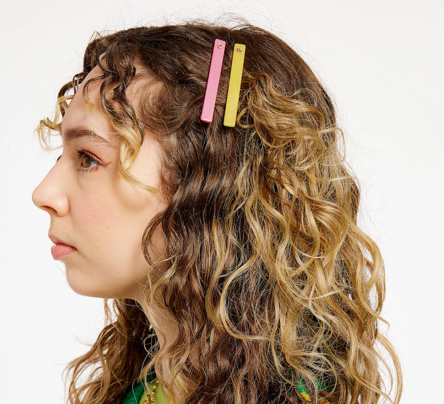 chunks accessories, hair accessories, found bath uk stockist, found bath chunks uk stockist, checkerboard hair claw, double cher allie clip set, pink mango Allie Clips