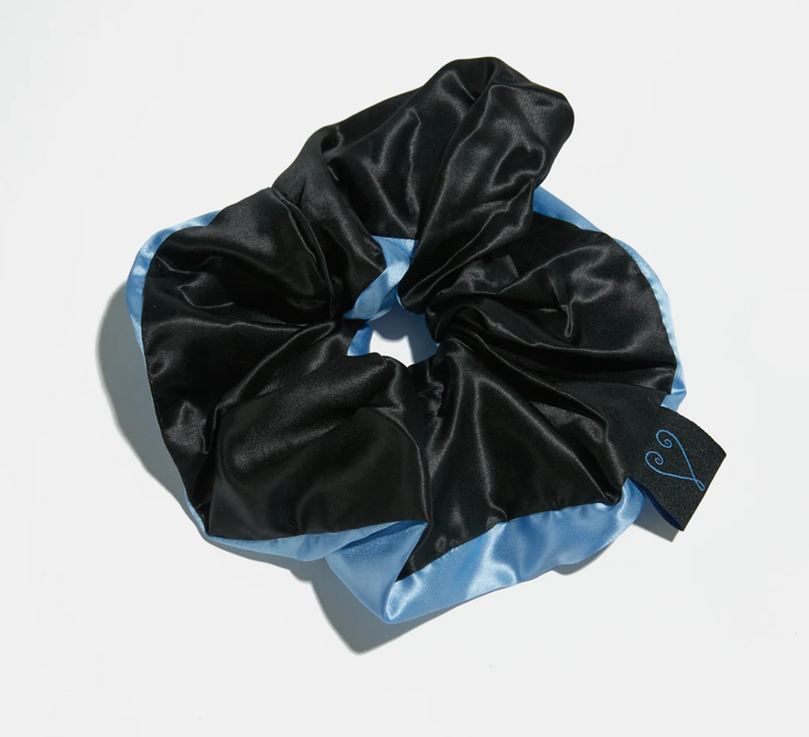 Large Silk Scrunchie in Black & Blue, chunks, chunks hair accessories, chunks found bath, found bath uk stockist