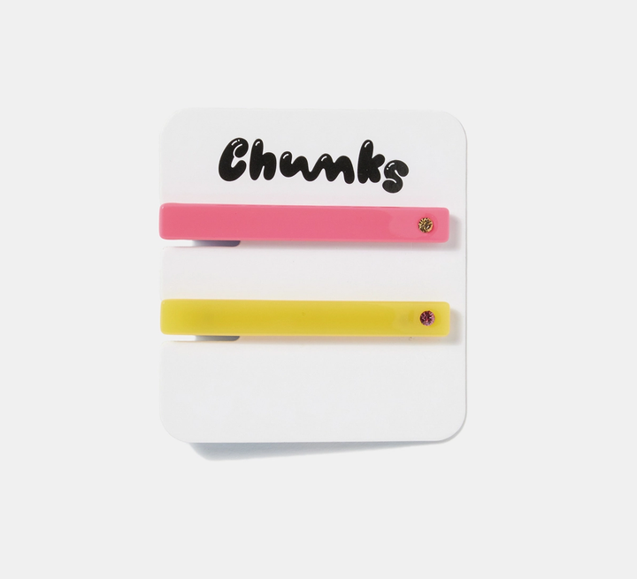 chunks accessories, hair accessories, found bath uk stockist, found bath chunks uk stockist, checkerboard hair claw, double cher allie clip set, pink mango Allie Clips