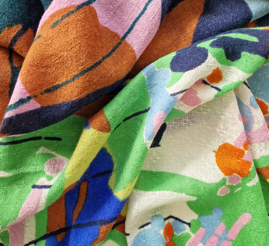 100% wool scarf, Epice, wool Scarf, epice paris, copenhagen, denmark, france, wool, found bath, found bath uk stockist, woven scarf, caramel new graffiti Scarf 