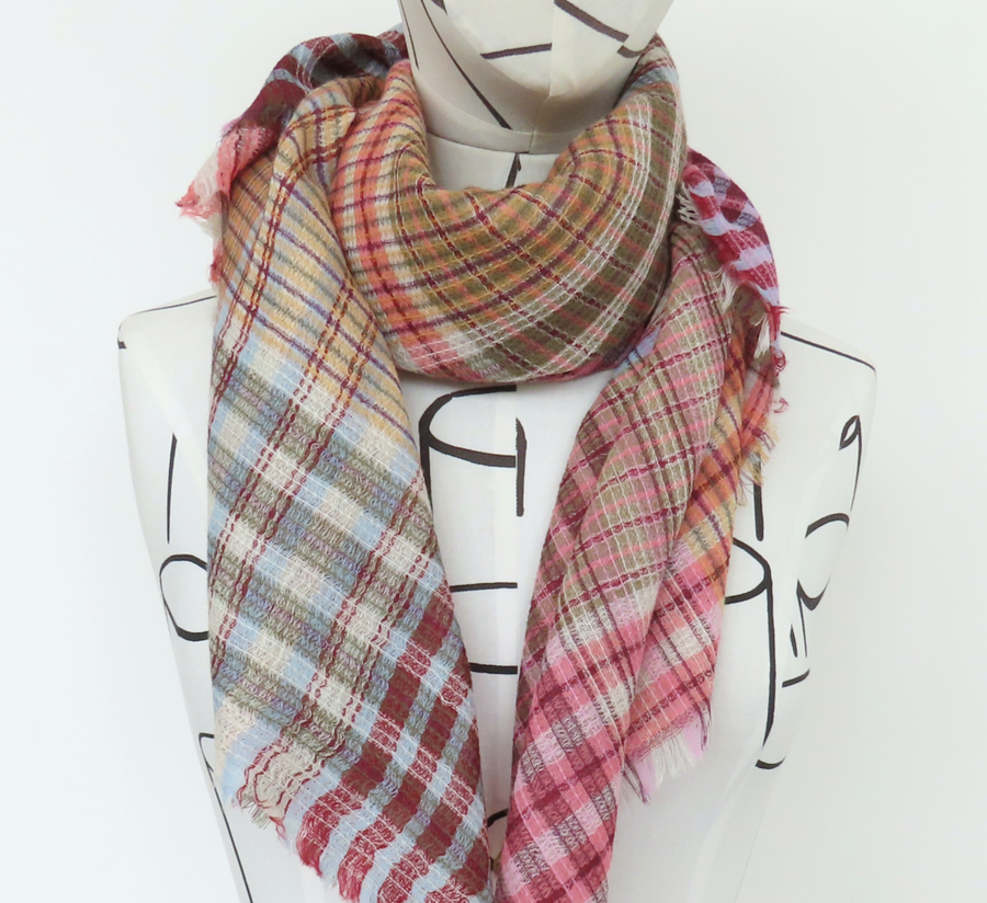 100% wool scarf, Epice, wool Scarf, epice paris, copenhagen, denmark, france, wool, found bath, found bath uk stockist, woven scarf, Earth Check Square Scarf SW2527 A-EARTH