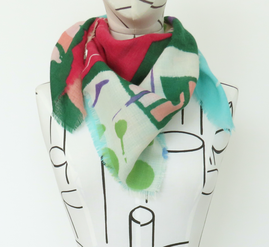 100% wool scarf, Epice, wool Scarf, epice paris, copenhagen, denmark, france, wool, found bath, found bath uk stockist, woven scarf, Mint Square Graffiti Scarf SW2503 C-MINT