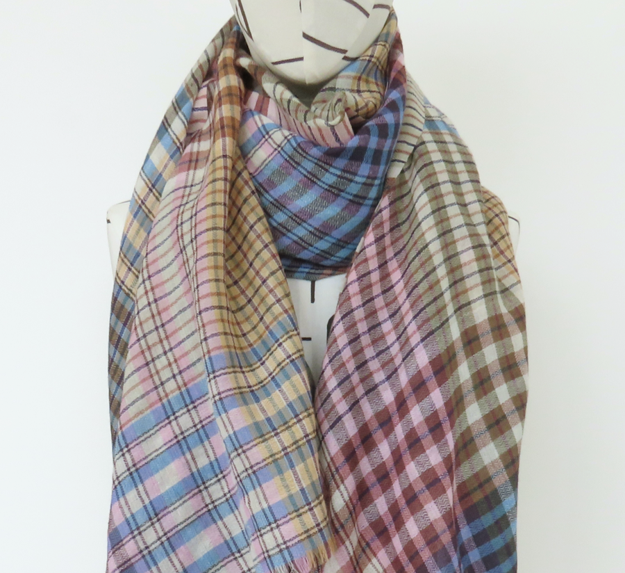 100% wool scarf, Epice, wool Scarf, epice paris, copenhagen, denmark, france, wool, found bath, found bath uk stockist, woven scarf, smoke Signature Check Scarf SW-2526 c-smoke