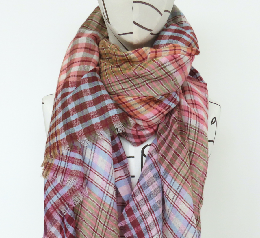 100% wool scarf, Epice, wool Scarf, epice paris, copenhagen, denmark, france, wool, found bath, found bath uk stockist, woven scarf, roses Signature Check Scarf SW-2526 E-ROSES