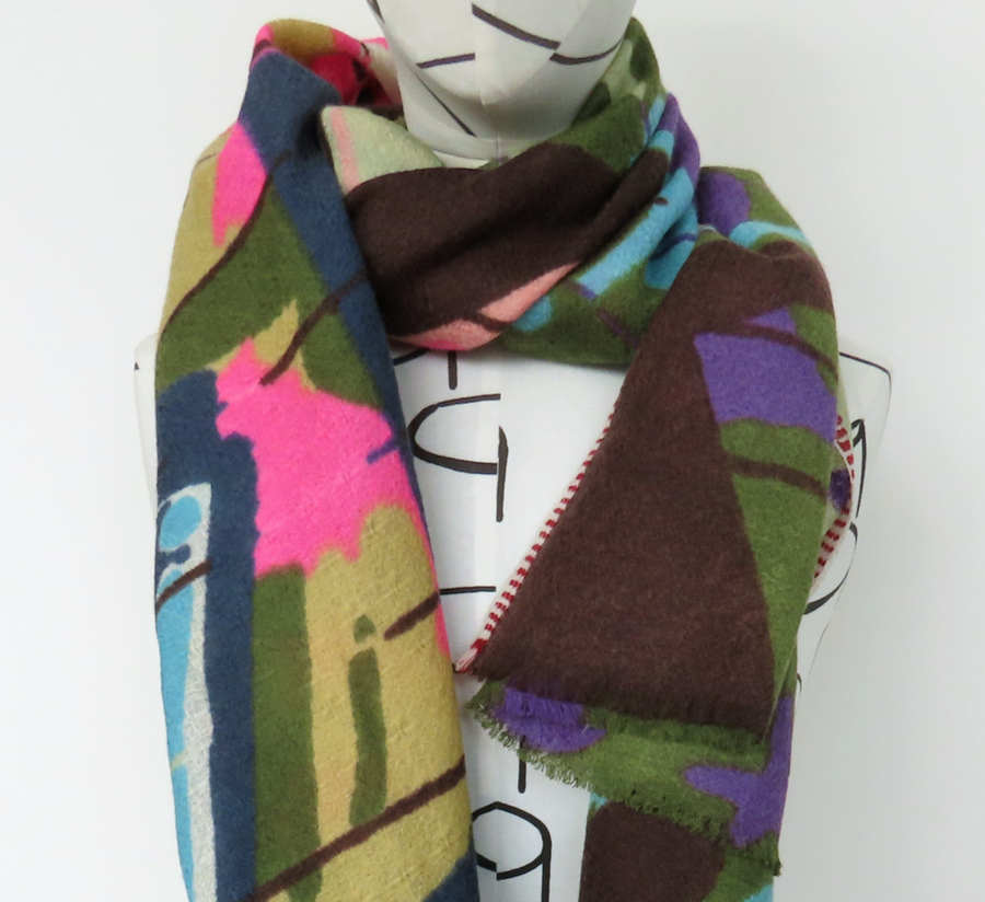 100% wool scarf, Epice, wool Scarf, epice paris, copenhagen, denmark, france, wool, found bath, found bath uk stockist, woven scarf, Forest graffiti Scarf 