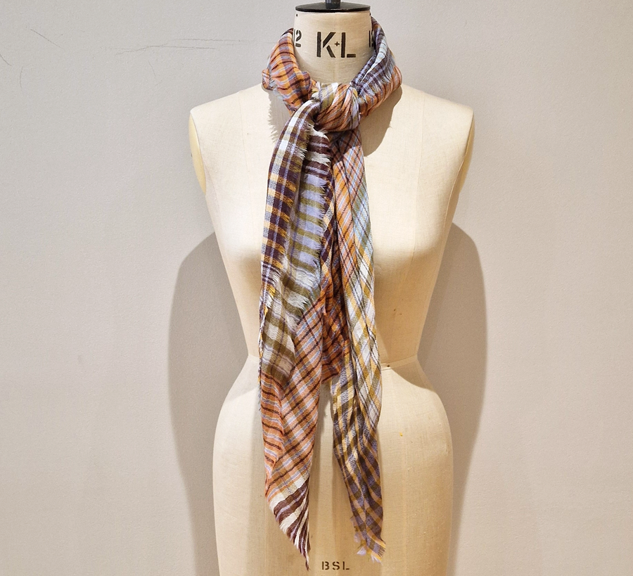 100% wool scarf, Epice, wool Scarf, epice paris, copenhagen, denmark, france, wool, found bath, found bath uk stockist, woven scarf, mandarine Check Square Scarf

