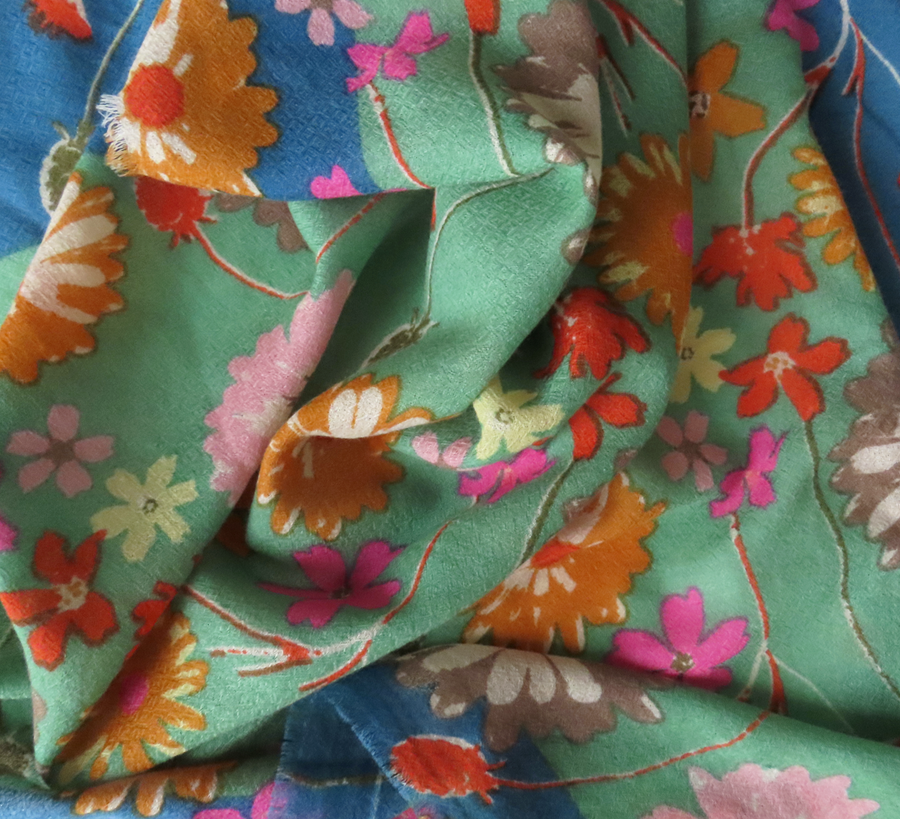 100% wool scarf, Epice, wool Scarf, epice paris, copenhagen, denmark, france, wool, found bath, found bath uk stockist, woven scarf, Malachite Framed Flowers Mix Square Scarf