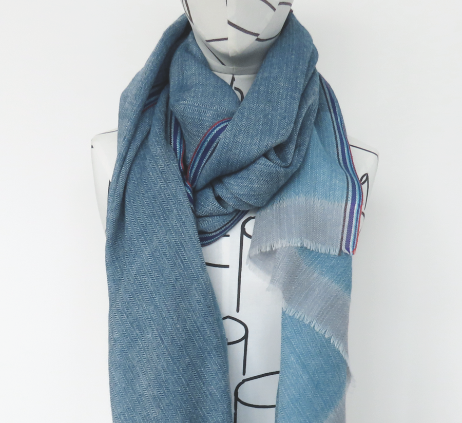 100% wool scarf, Epice, wool Scarf, epice paris, copenhagen, denmark, france, wool, found bath, found bath uk stockist, woven scarf, blue herringbone scarf