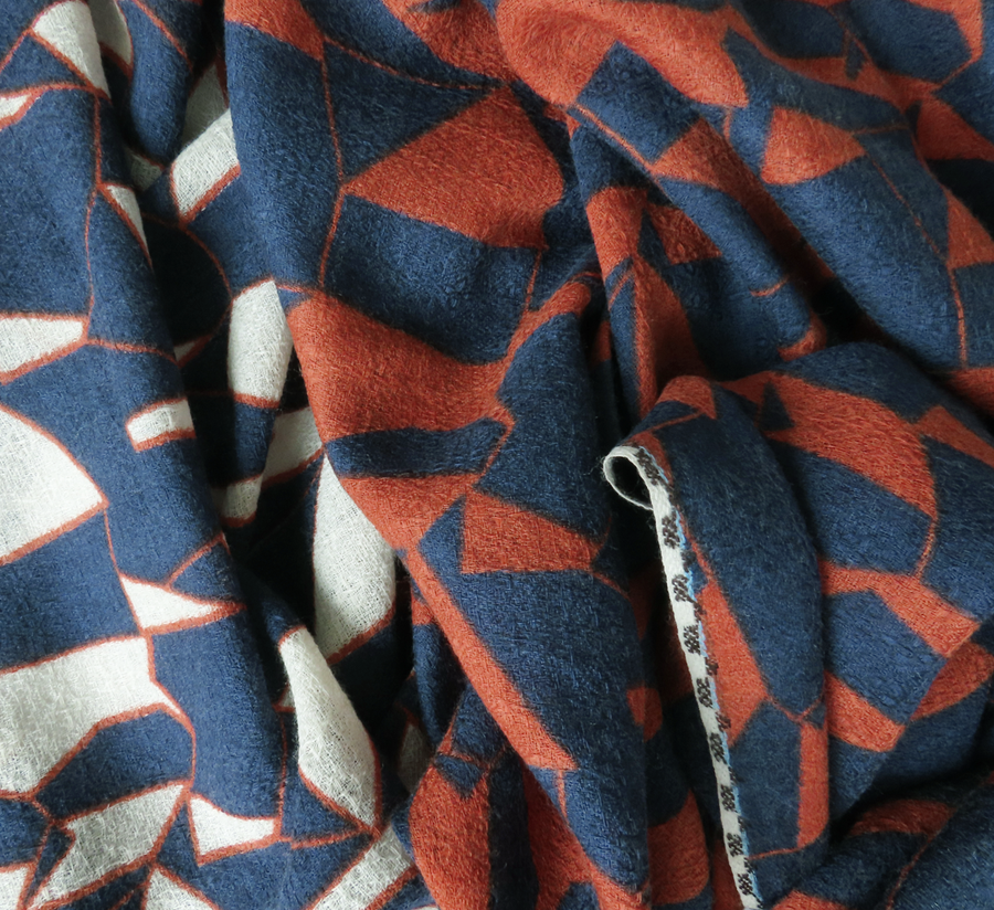 100% wool scarf, Epice, wool Scarf, epice paris, copenhagen, denmark, france, wool, found bath, found bath uk stockist, woven scarf, Indigo Glass Mosaic Scarf, GW2550 