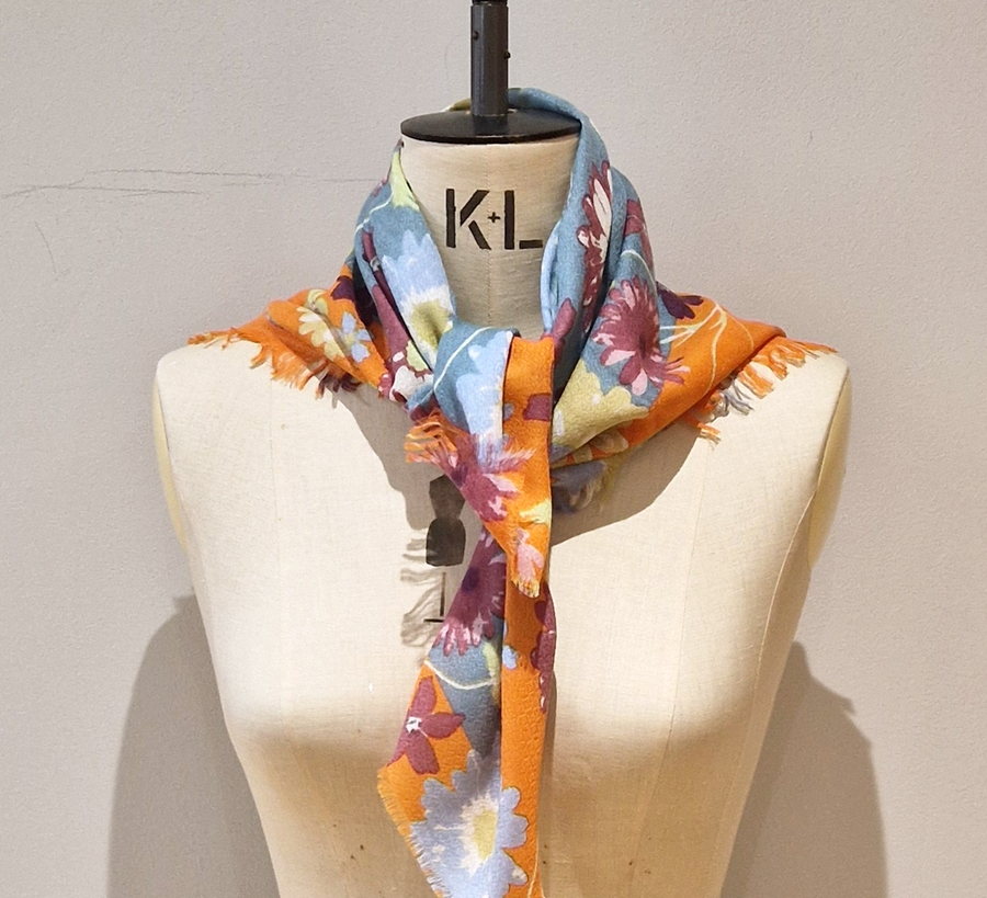 100% wool scarf, Epice, wool Scarf, epice paris, copenhagen, denmark, france, wool, found bath, found bath uk stockist, woven scarf, Misty Framed Flowers Mix Square Scarf