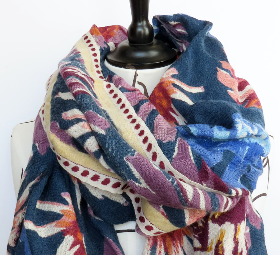 epice, epice paris, epice cophenghagen, epice uk stockist, found bath uk stockist, floral scarf, wool square, PW2370 A-MIDNIGHT, Midnight Textured Knit Floral Scarf