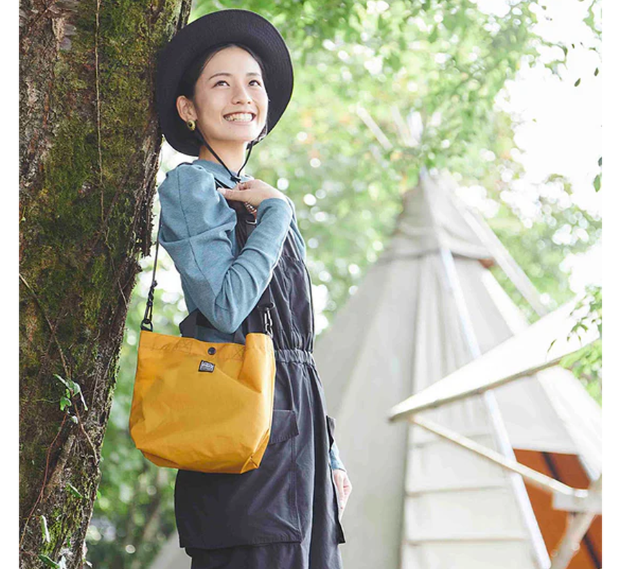 omcc japan, omcc uk stockist, omcc uk, nylon, reusable bag, found bath, found bath uk stockist, Ocean × Mountain × City × Creation, ocean mountain city creation, small Packable Tote Bag small golden

