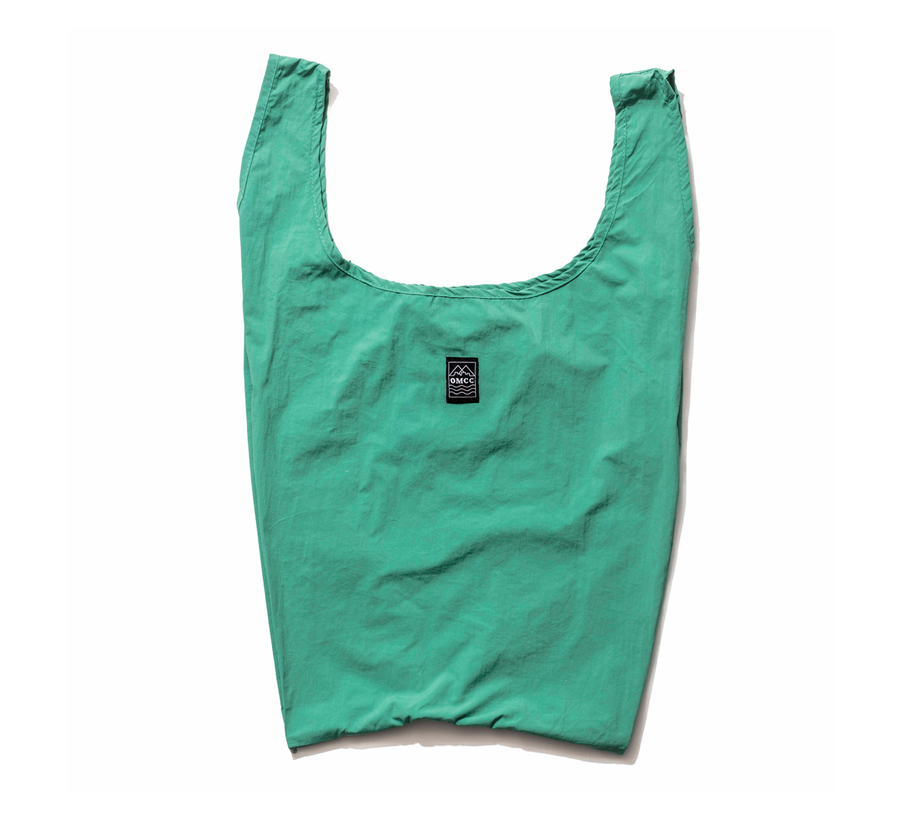 omcc japan, omcc uk stockist, omcc uk, nylon, reusable bag, found bath, found bath uk stockist, Ocean × Mountain × City × Creation, ocean mountain city creation, Medium Shopping Bag green