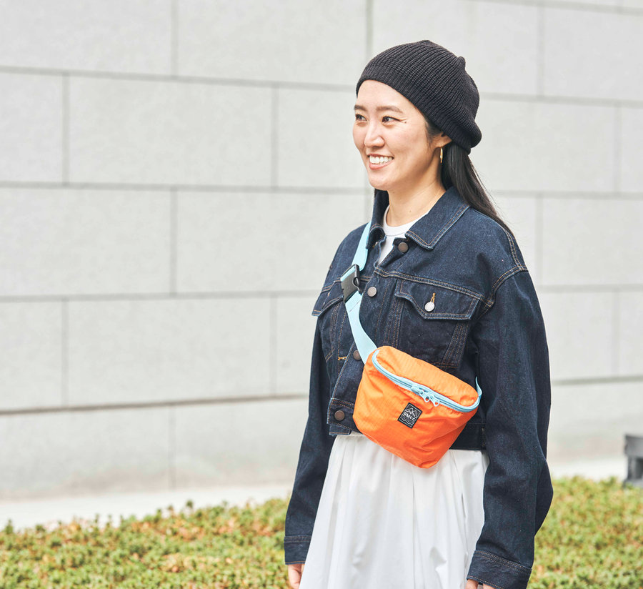 omcc japan, omcc uk stockist, omcc uk, nylon, reusable bag, found bath, found bath uk stockist, Ocean × Mountain × City × Creation, ocean mountain city creation, Packable Fanny Pack Orange & Light Blue
