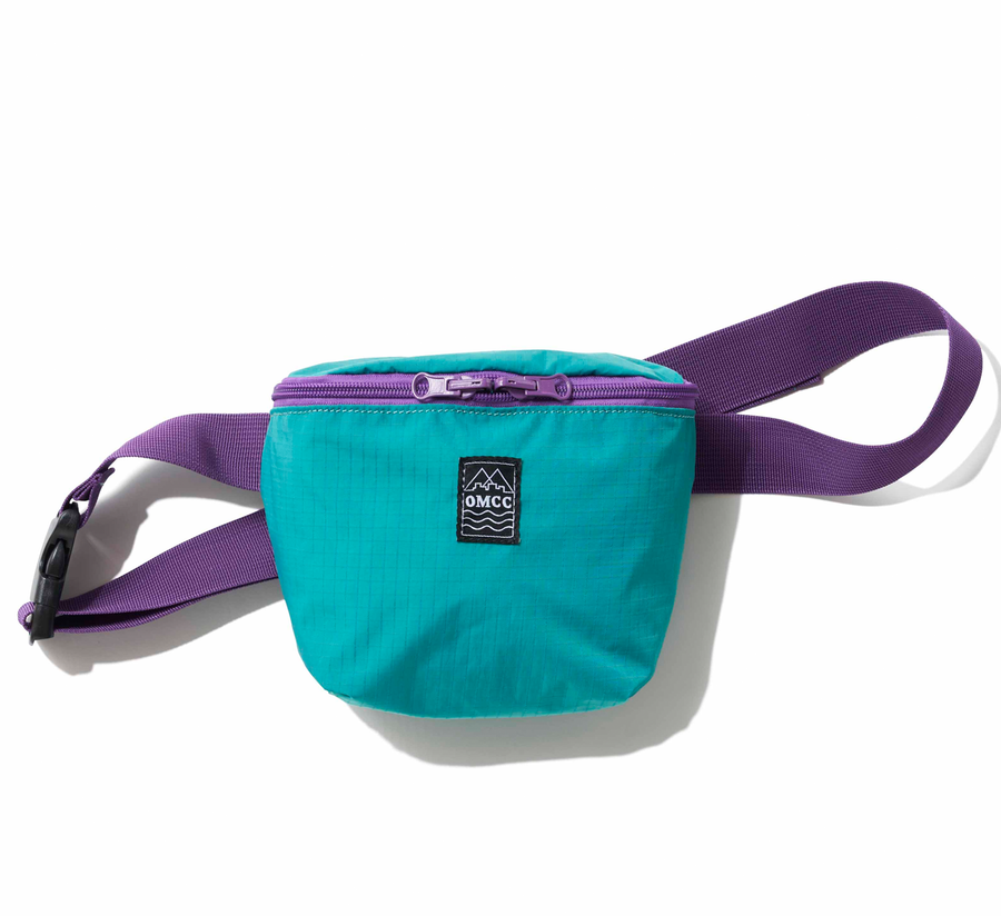 omcc japan, omcc uk stockist, omcc uk, nylon, reusable bag, found bath, found bath uk stockist, Ocean × Mountain × City × Creation, ocean mountain city creation, Packable Fanny Pack Turquoise & Purple
