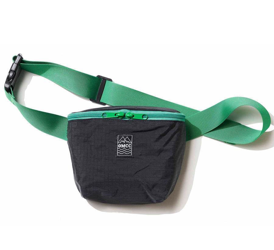 omcc japan, omcc uk stockist, omcc uk, nylon, reusable bag, found bath, found bath uk stockist, Ocean × Mountain × City × Creation, ocean mountain city creation, Packable Fanny Pack black & green
