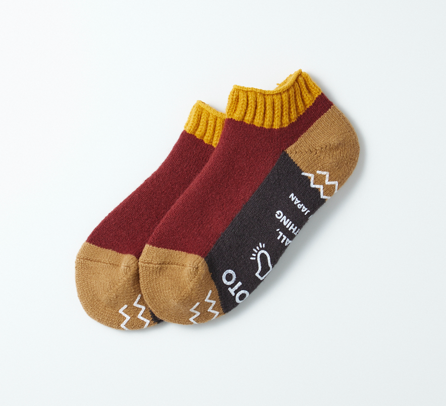 rototo, rototo uk stockist, found bath, found bath uk stockist, pile red ribbed socks, red mix marl, japan, japanese socks, loose pile socks, slipper socks, charcoal grey, non slip, GOLD AND MAROON
