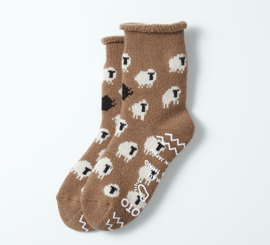 rototo, rototo uk stockist, found bath, found bath uk stockist, pile red ribbed socks, red mix marl, japan, japanese socks, loose pile socks, slipper socks, non slip, sheep brown room socks

