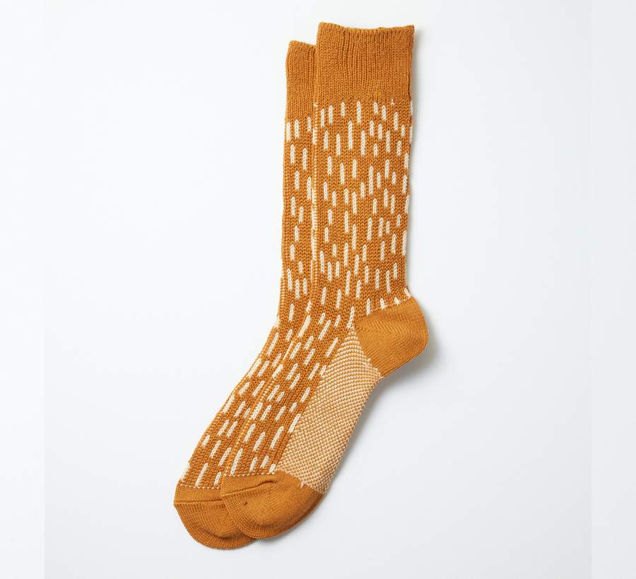 rototo made in japan, rototo uk stockist, found bath, found bath uk stockist, dark yellow and ivory rain raindrop socks