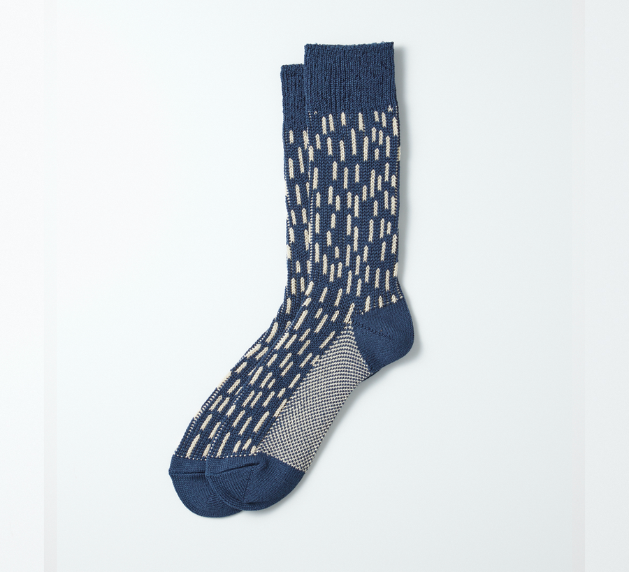 Rototo / Steel Blue & Ivory Rain Drop Socks