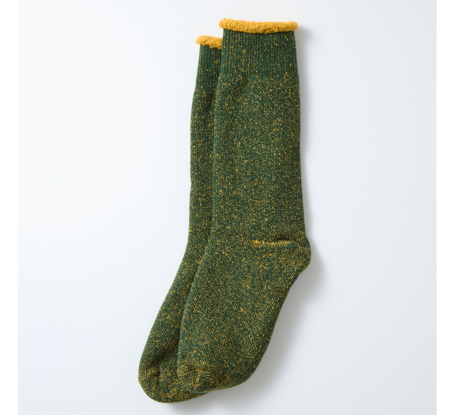 rototo, rototo uk stockist, found bath, found bath uk stockist, pile red ribbed socks, red mix marl, japan, japanese socks, loose pile socks, slipper socks, non slip, ivy green dark yellow reversible pile socks