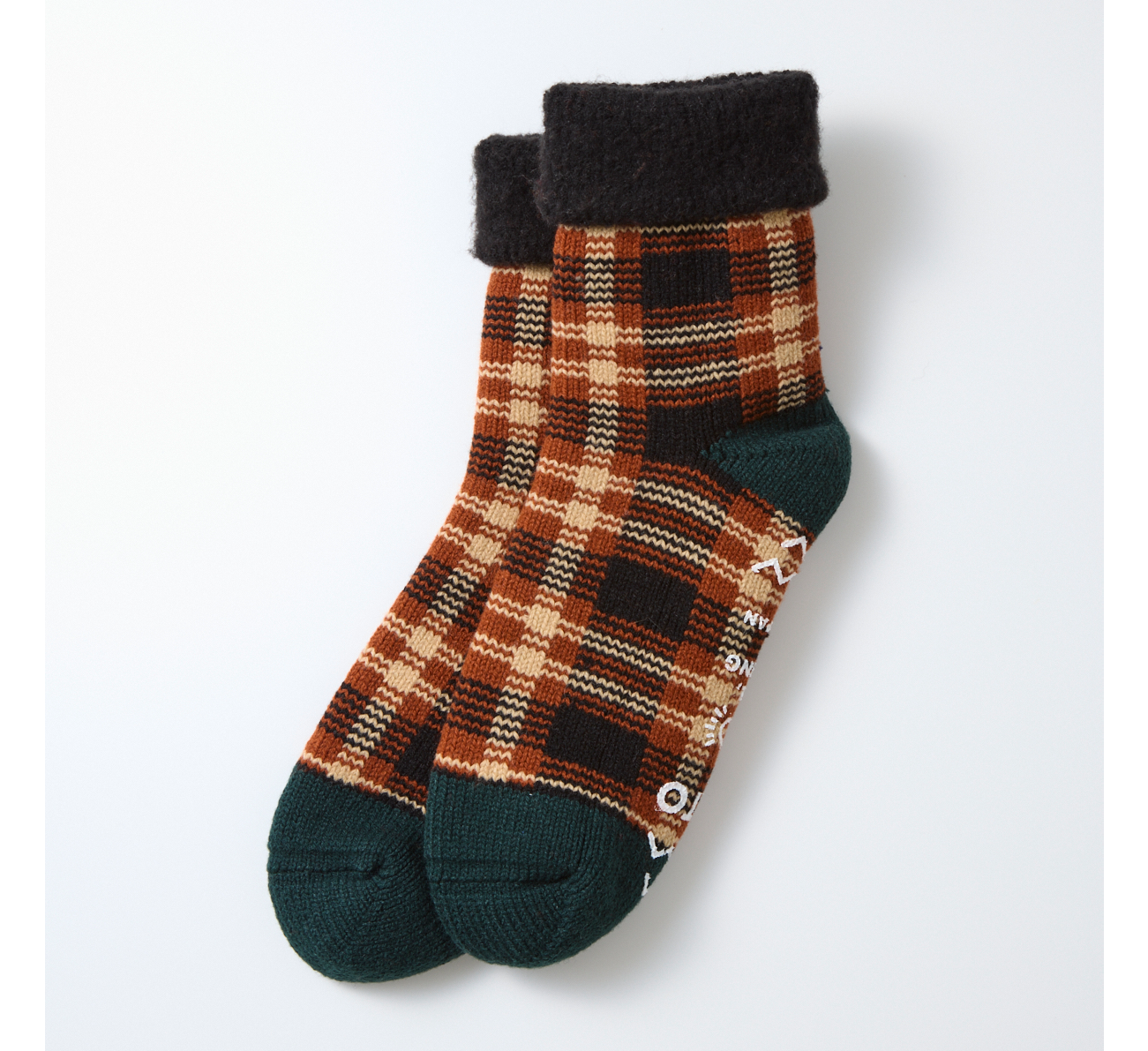 Rototo / Black and Brown Check Comfy Room Socks – Found Store Limited