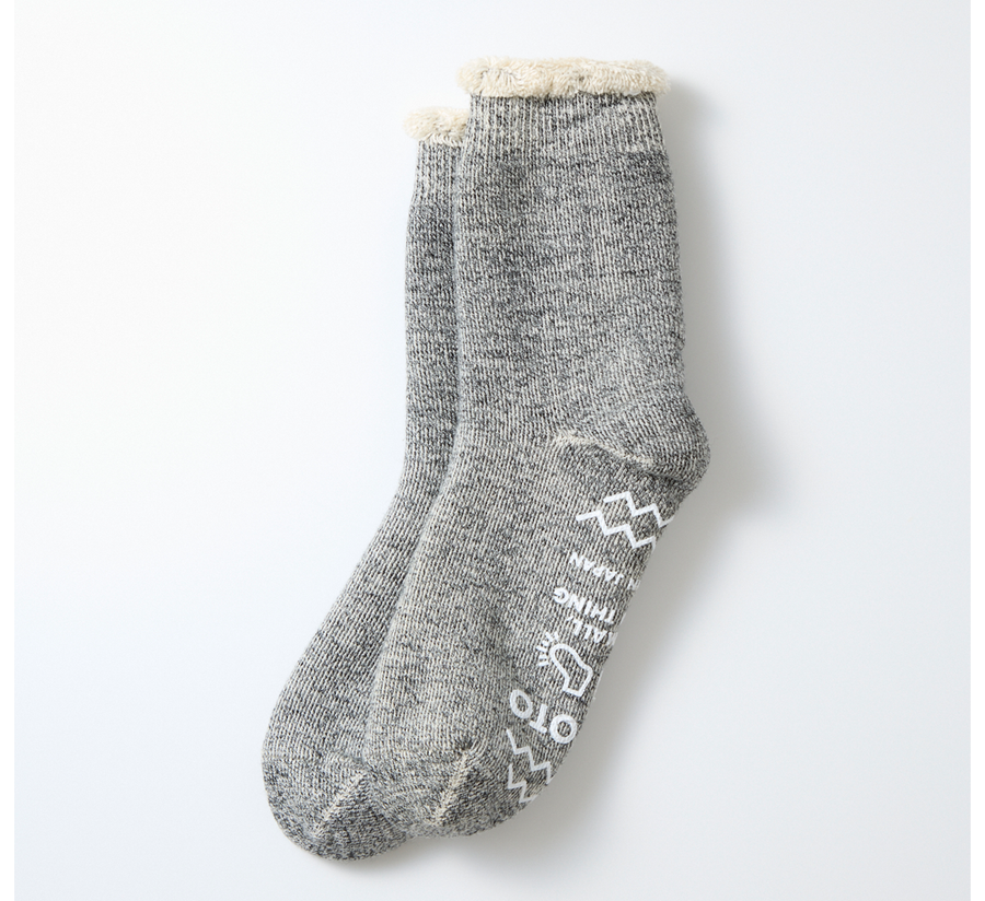 rototo, double face socks, found bath, found bath uk stockist, blue, marl, cotton, wool, ro to to, Japanese socks, made in japan, towelling, rototo uk stockist, charcoal double face Room Socks