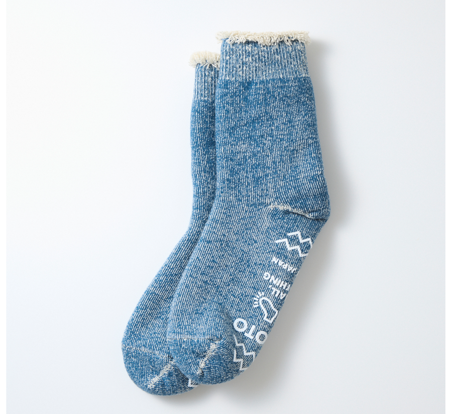 rototo, double face socks, found bath, found bath uk stockist, blue, marl, cotton, wool, ro to to, Japanese socks, made in japan, towelling, rototo uk stockist, dark blue double face Room Socks
