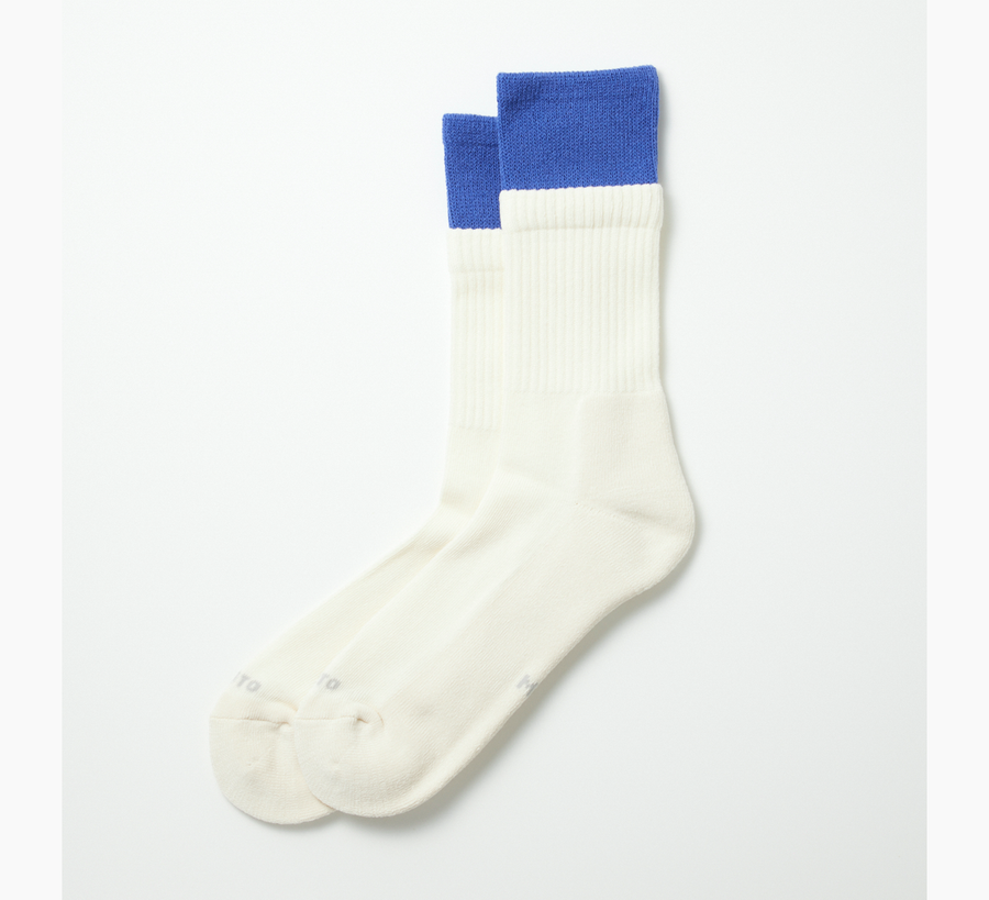 Rototo / Slate Blue & Off White Cotton Double Layer Socks
