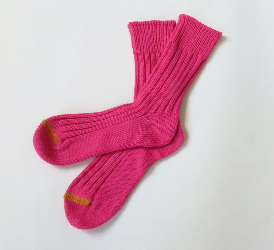 rototo, double face socks, found bath, found bath uk stockist, pink, marl, cotton, wool, ro to to, Japanese socks, made in japan, towelling, rototo uk stockist, Dark Pink Chunky Ribbed Crew Socks