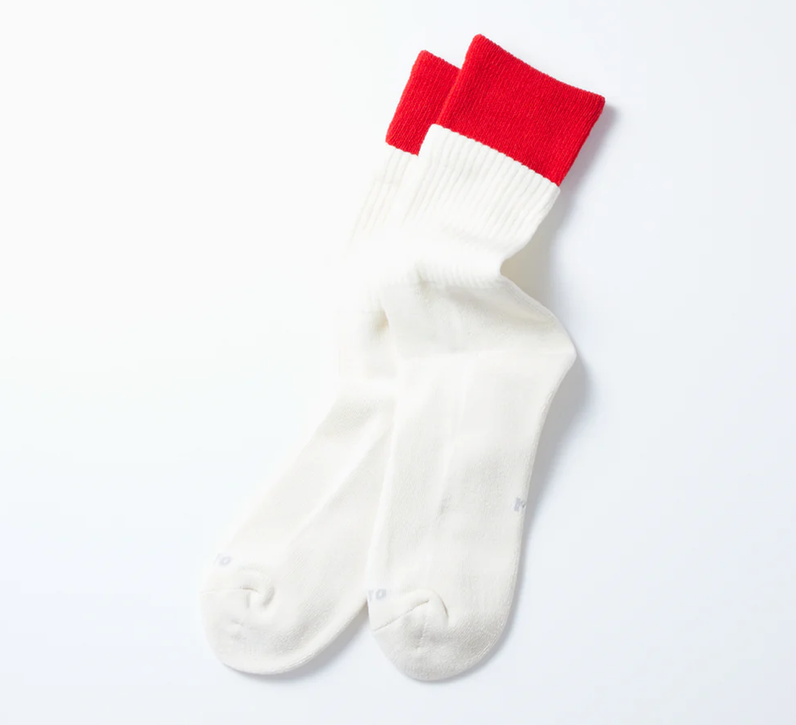 Rototo / Red & Off White Cotton Double Layer Socks