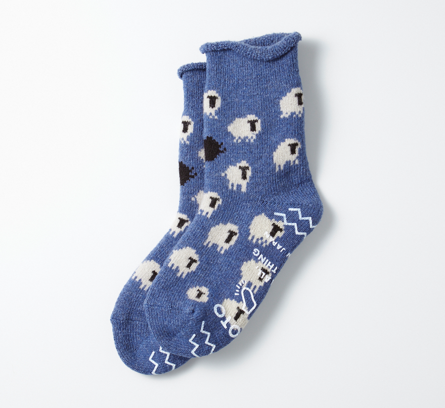 rototo, rototo uk stockist, found bath, found bath uk stockist, pile red ribbed socks, red mix marl, japan, japanese socks, loose pile socks, slipper socks, non slip, sheep blue room socks

