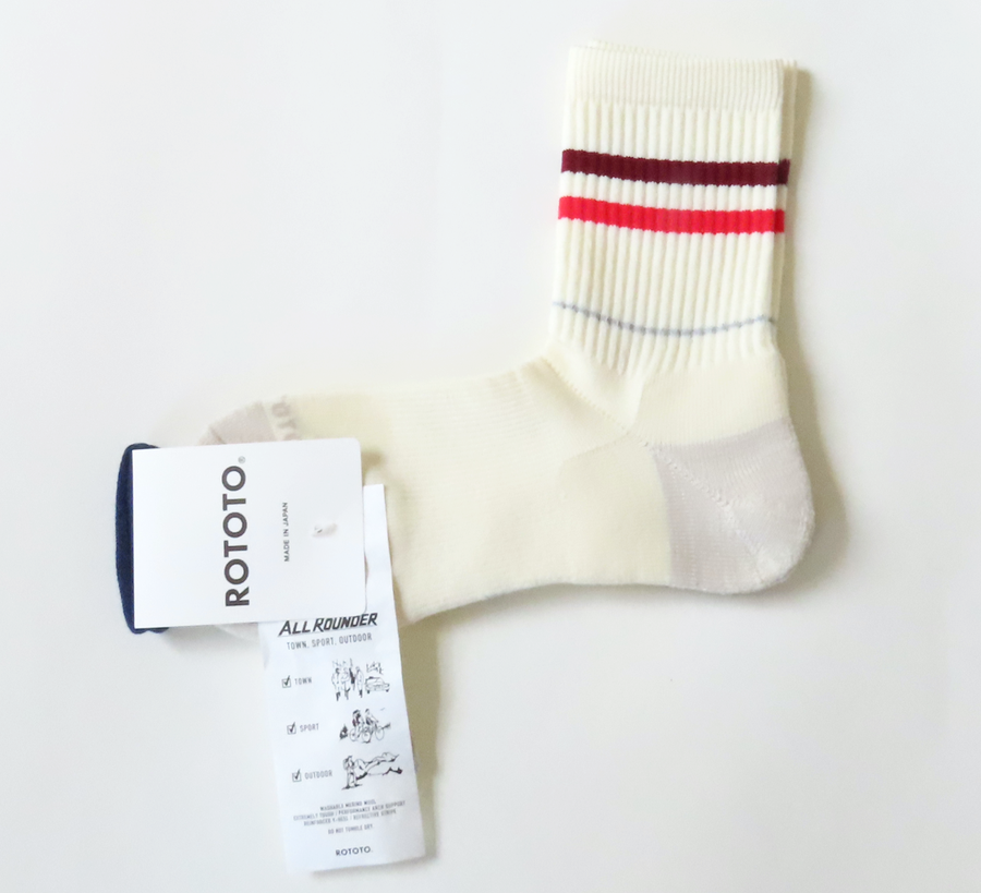rototo, double face socks, found bath, found bath uk stockist, pink, marl, cotton, wool, ro to to, Japanese socks, made in japan, towelling, rototo uk stockist, Burgundy/Red 2 Stripe All Rounder Socks
