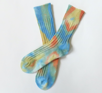 blue and yellow tie dye socks