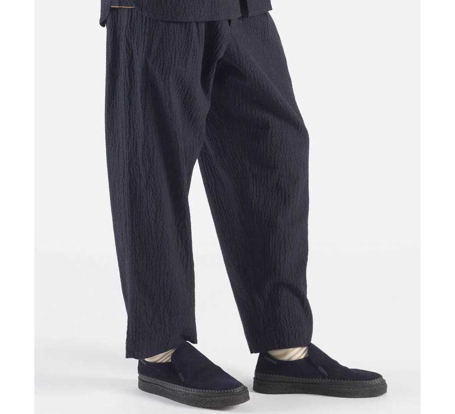 universal works Navy Ospina Cotton Oxford Pant, uk stockist, found bath, uk stockist found bath universal works