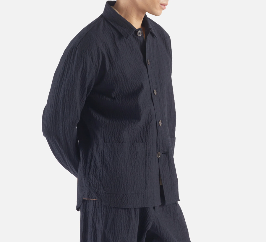 universal works Navy Ospina Cotton Travail Shirt, uk stockist, found bath, uk stockist found bath universal works